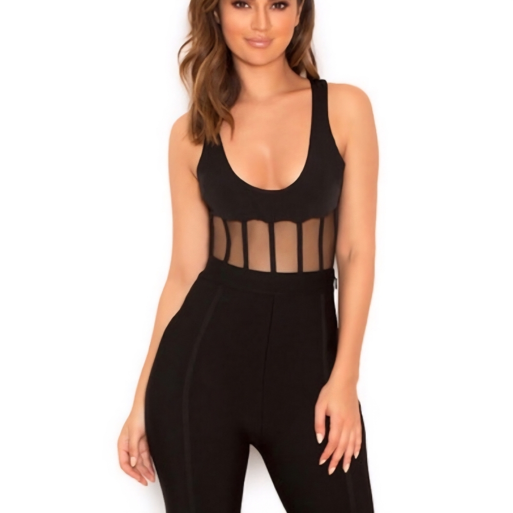House of CB Carbella Black Slinky Mesh Cutout Bodysuit Size XS